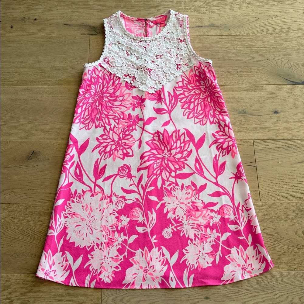 Lilly Pulitzer Nala Soft Shift Dress Caliente Resort White Bright Pinks Lace 0